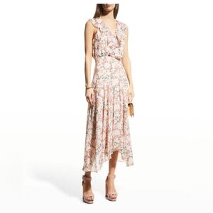 Saloni Rita Silk Floral Sleeveless Midi Dress Size 6